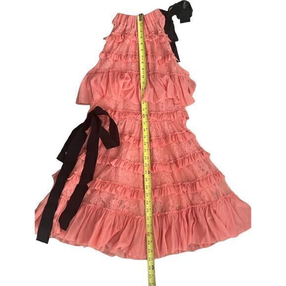 Brognano Salmon Pink Ruffled Lace Halter‎ Dress Romantic Tiered Size US 6 IT 42 - Picture 7 of 15